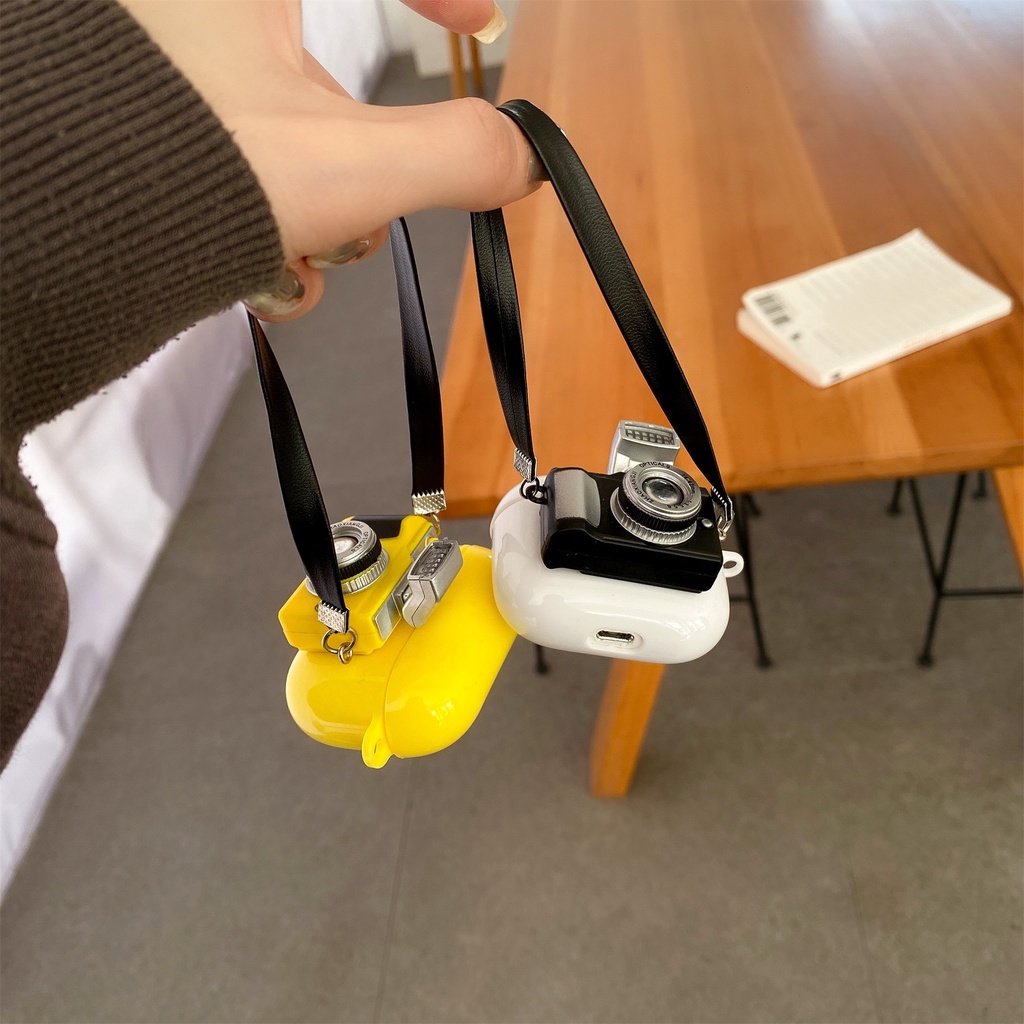 Vỏ bảo vệ hộp sạc tai nghe không dây Bluetooth bằng Silicon hình camera độc đáo thích hợp cho Airpods 3 2021 1/2 Pro