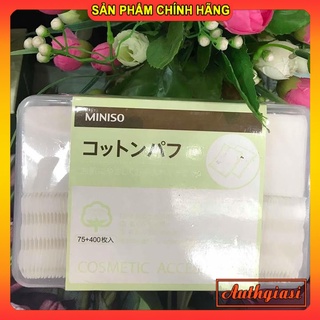 Hộp bông tẩy trang Miniso Nhật 400 miếng mỏng + 75 miếng BTT dày dặn và mềm mai với da