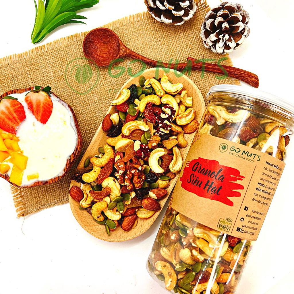 Granola Siêu hạt 500g GO NUTS không yến mạch có macca Ngũ cốc dinh dưỡng hỗ trợ giảm cân ăn kiêng không đường thuần chay