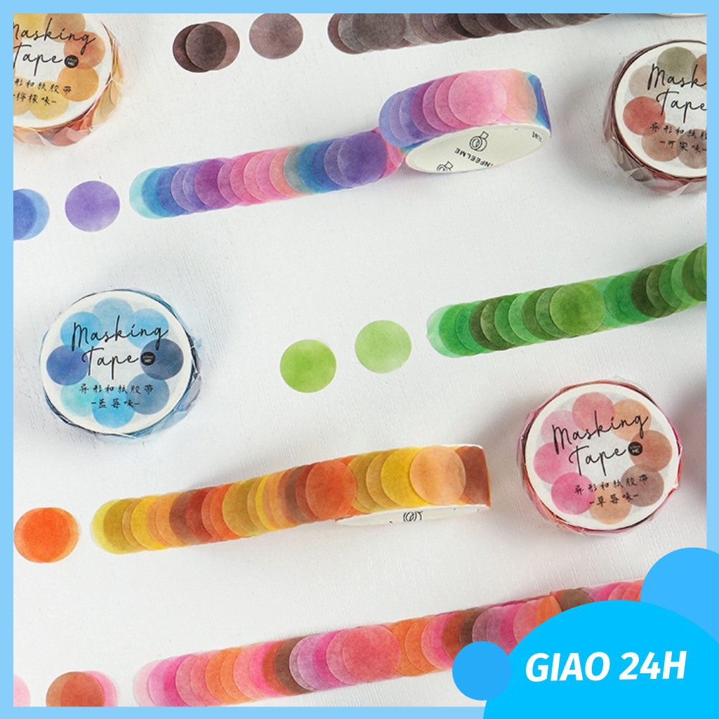 Washi Tape Chấm Tròn Nhiều Màu Sắc 100 chấm/cuộn