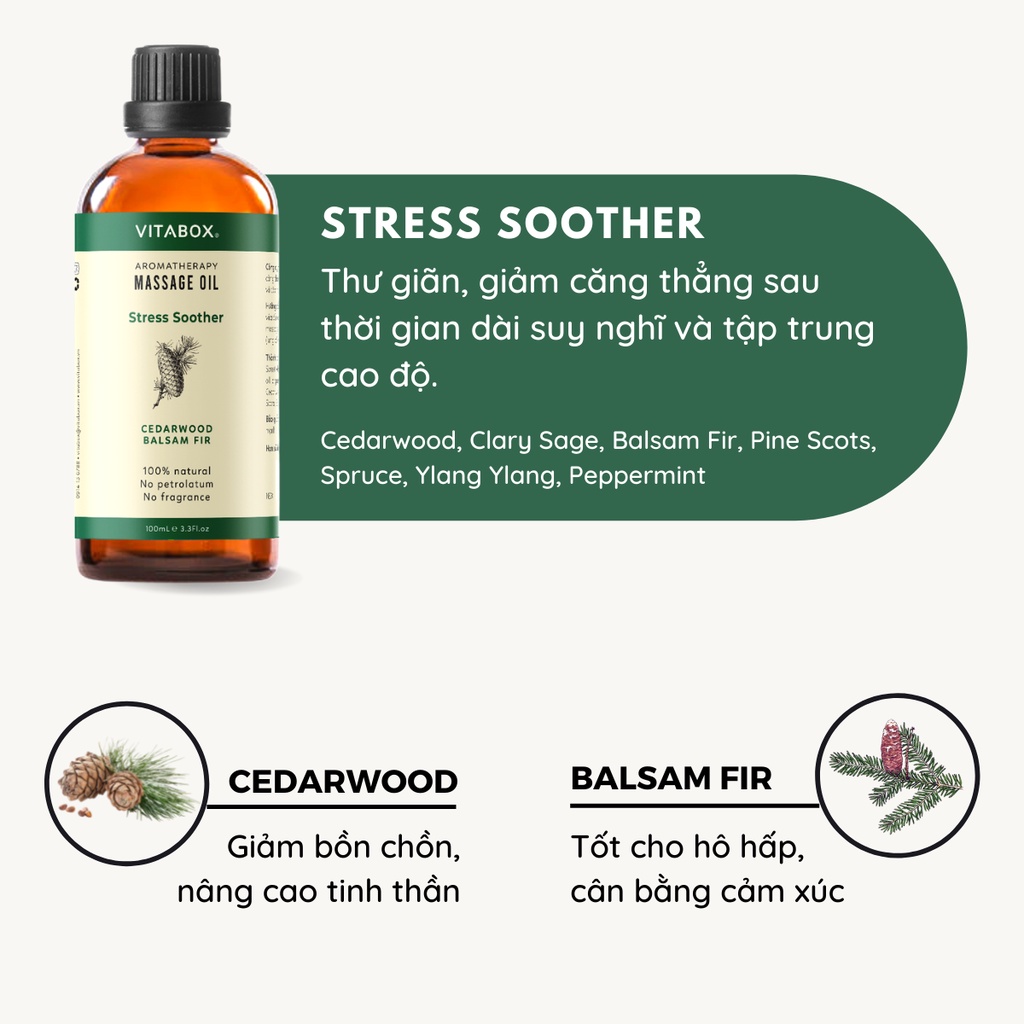 Dầu massage body VITABOX Stress Soother aromatherapy massage oil - mát xa thư giãn từ dầu nền và tinh dầu thiên nhiên