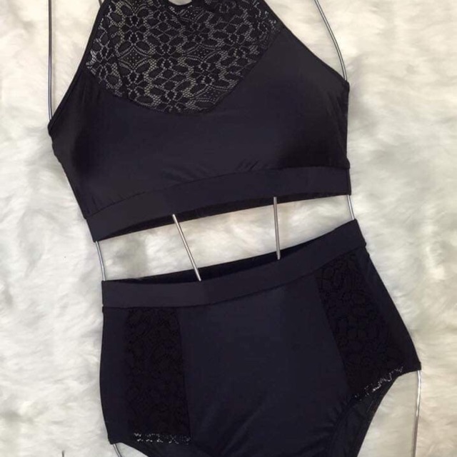 Bộ bơi cạp cao áo yếm ren | BigBuy360 - bigbuy360.vn