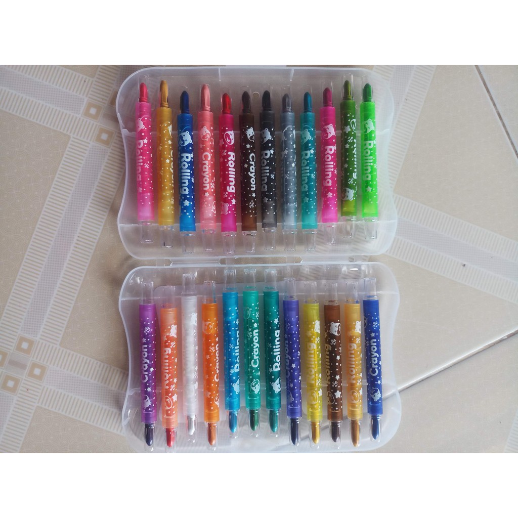 Sáp vặn 24, 18, 12 màu ngắn ROLLING CRAYON hộp nhựa, màu sắc tươi sáng