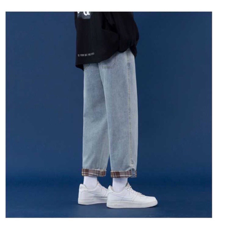 Quần bò nam nữ ống suông xắn gấu - Quần jean ống rộng unisex