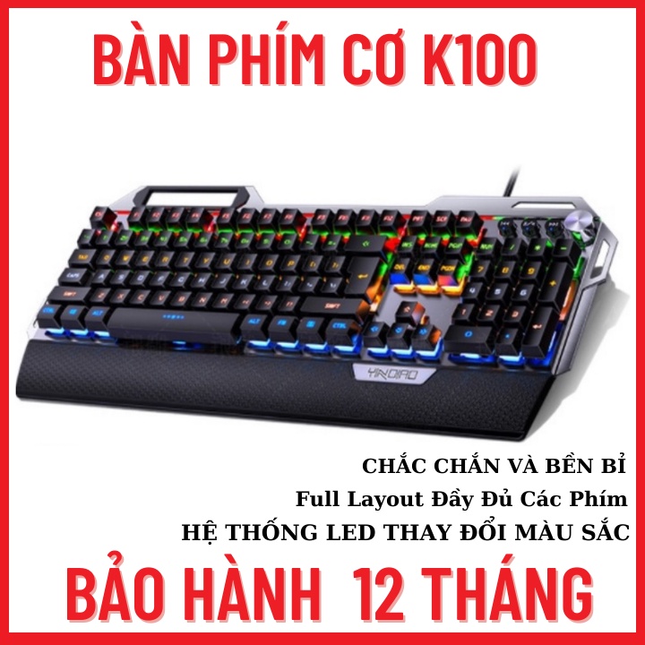 Bàn Phím Cơ-Bàn Phím Cơ K100-Led Thay Đổi Màu-Sử Dụng Bền Bỉ-Bảo Hành 12 Tháng