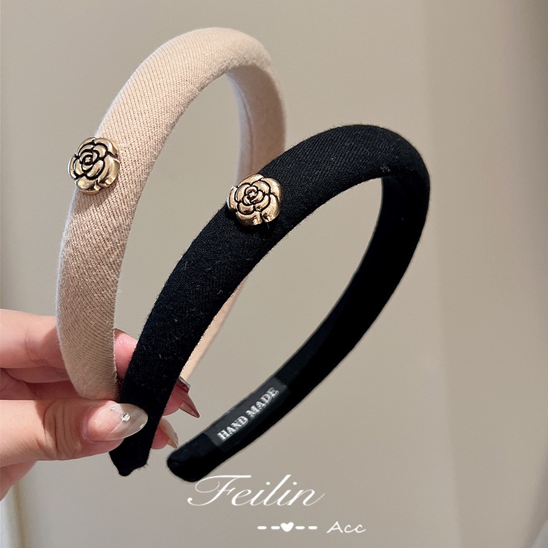 Băng Đô Cài Tóc Bằng Xốp Đính Hoa Trà Kim Loại Kiểu Retro Đơn Giản