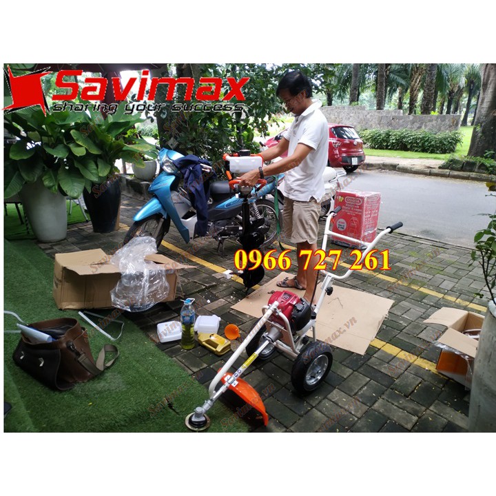 Máy cắt cỏ Honda GX35 dạng đẩy tay có bánh xe di chuyển, động cơ 4 thì