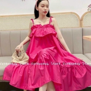 Đầm babydoll hai dây dáng dài xếp ly dáng dài dễ thương
