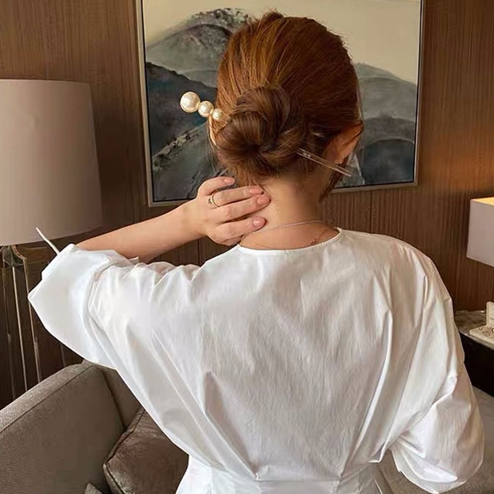 Trâm Cài Tóc Bằng Kim Loại Đính Ngọc Trai Đơn Giản Phong Cách Hàn Quốc Cổ Điển Cho Nữ