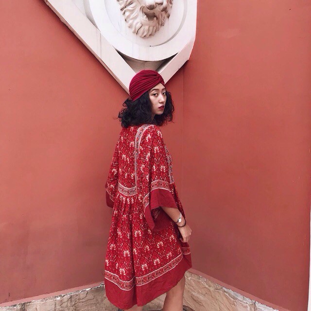 (Sẵn) Boho Style | Váy boho thổ cẩm đỏ Retro ( có ảnh thật )