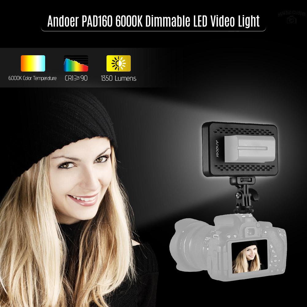 ღ  Andoer PAD160 LED Video Light 6000K Dimmable Fill Light Continuous Light Panel 12W CRI90+ with Camera Mount and CT Filter for DSLR ILDC Cameras Light Stand for Small Product Portrait Photography