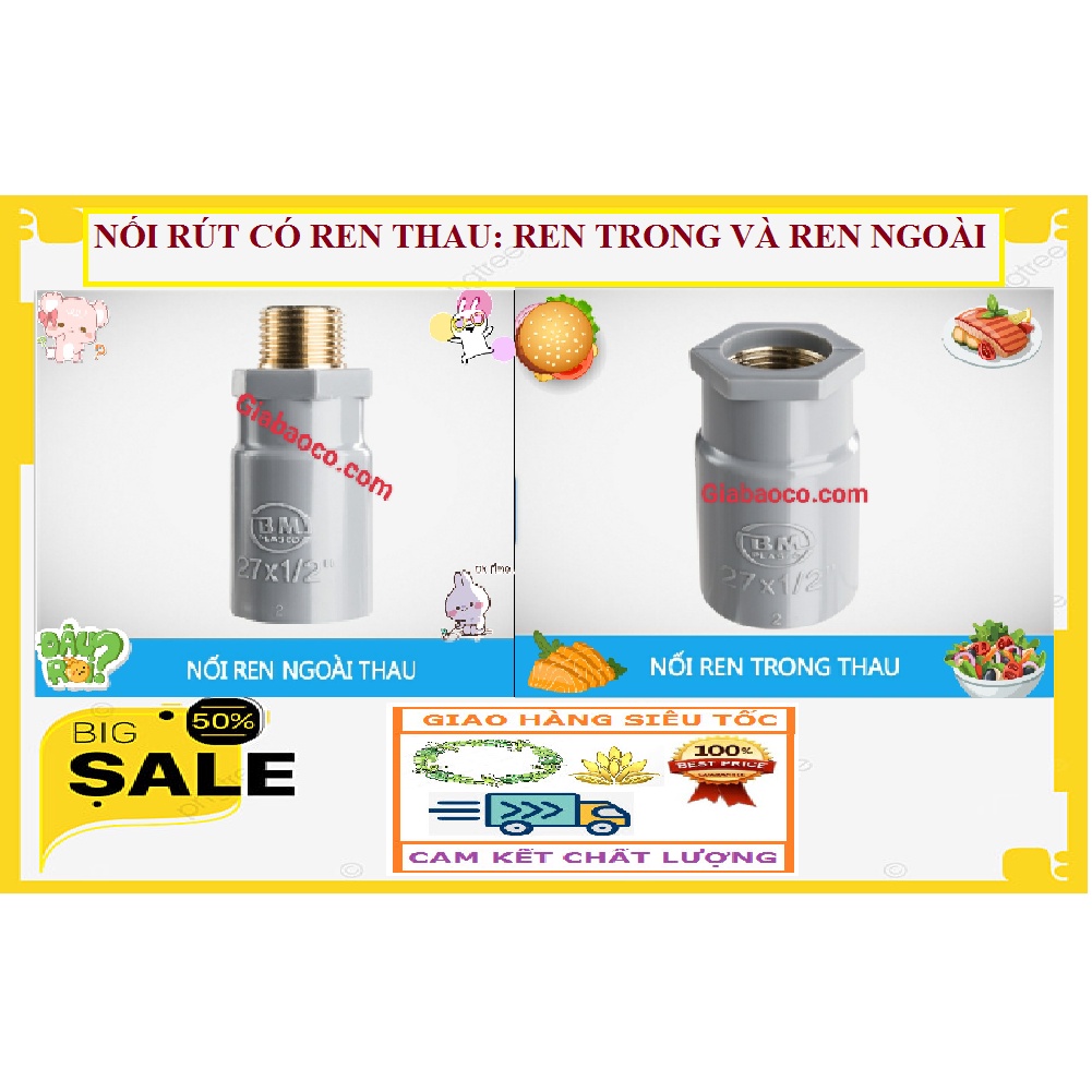 Nối Rút Có Ren Thau - BÌNH MINH : 27 x Ren Trong Thau 21 & 27 x Ren Ngoài Thau 21