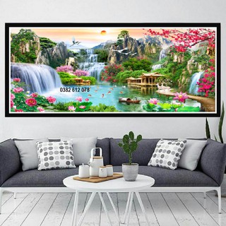 Tranh thêu chữ thập 5d phong cảnh lưu thủy sinh tài lv3387,kích thước:100x51cm
