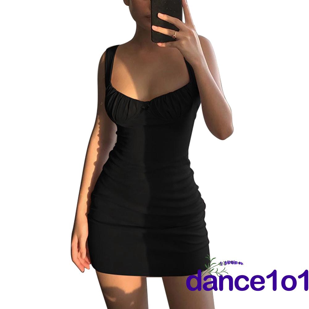 ♛loveyourself1♛-Female Dress Women’ s Round Neck Sleeveless Dress Solid Color One-Piece for Girls( White/Black, S/M/L)