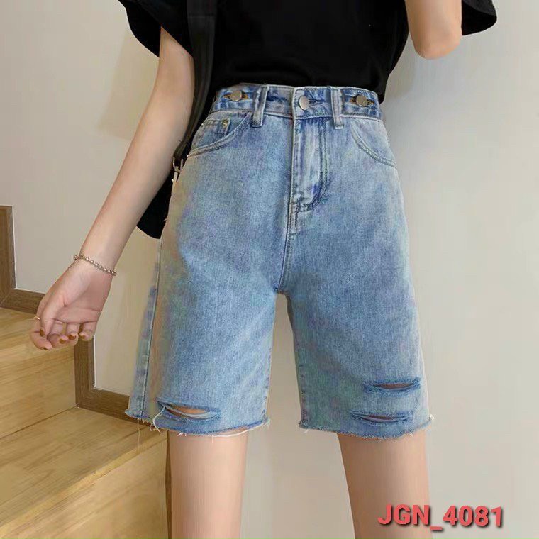 [Ảnh thật] Quần short Jean nữ màu xanh rách nhẹ cá tính quần ngố vải demin cao cấp in logo phong cách Hàn Quốc