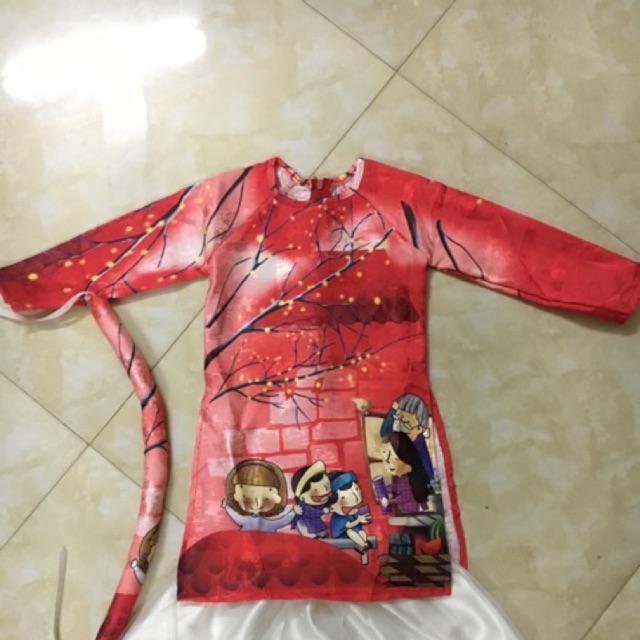 Set 10 áo dài cho bé đỏ