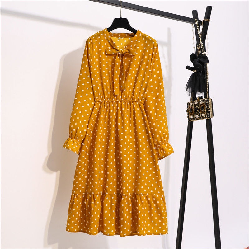 Đầm Hoa Tay Dài Cổ Thắt Nơ Plus Size