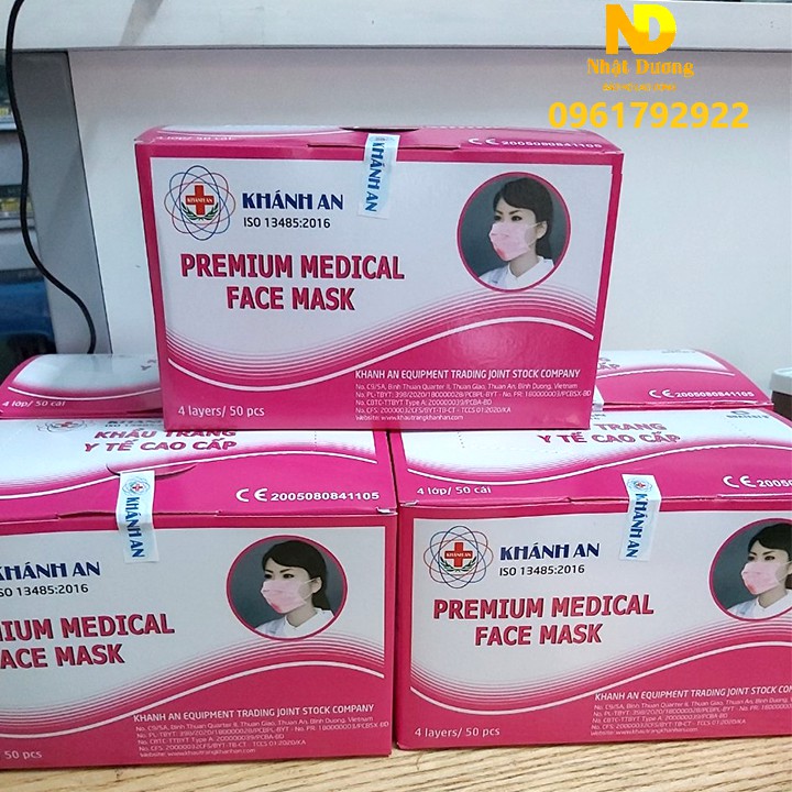 Khẩu trang y tế khánh an màu hồng hộp 50 cái kháng khuẩn - Hàng sẵn  - Hình Thật