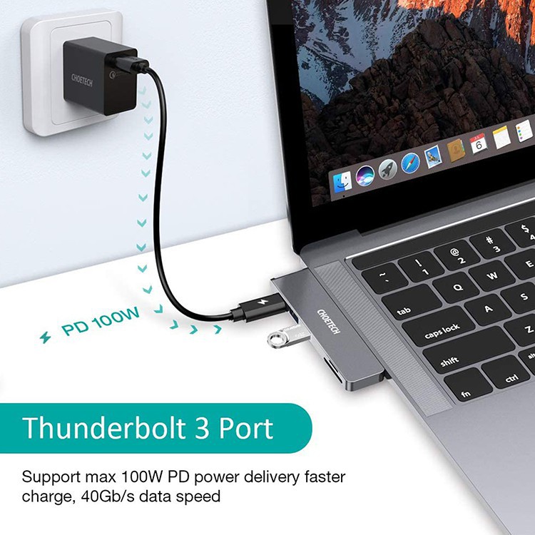 Bộ Chia Choetech 7 Trong 1 Usb C Cho Macbook Pro Macbook Với 4k Hdmi Thunderbolt 3 100w Pd 2USB 3.0