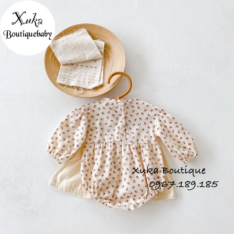 Váy Dài Tay Hoa Bé Gái - Bodysuit Giả Váy Cổ Ren Thêu Hoa Bé Gái Cao Cấp