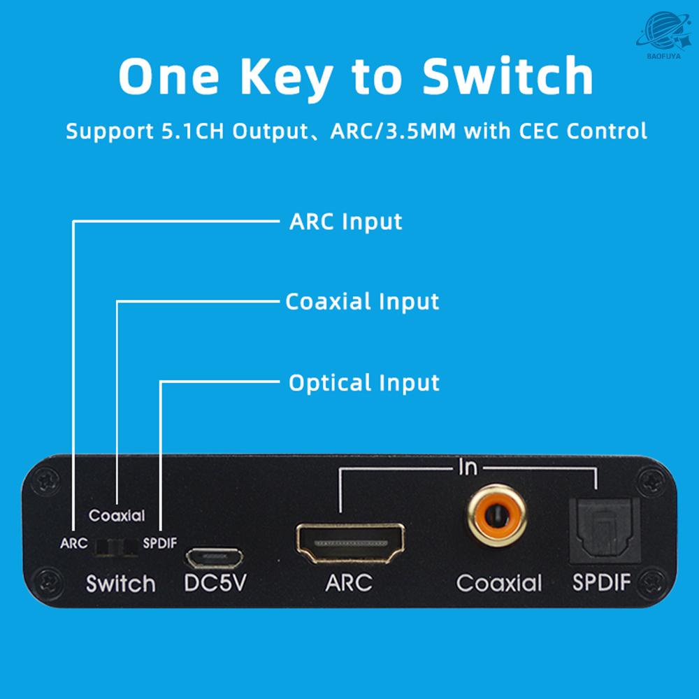 BF 192KHz ARC Audio Adapter HD Audio Extractor Digital to Analog Audio Converter DAC SPDIF Coaxial RCA 3.5mm Jack Output