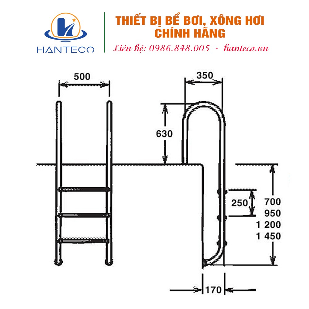 Thang bể bơi Mu315 3 bậc