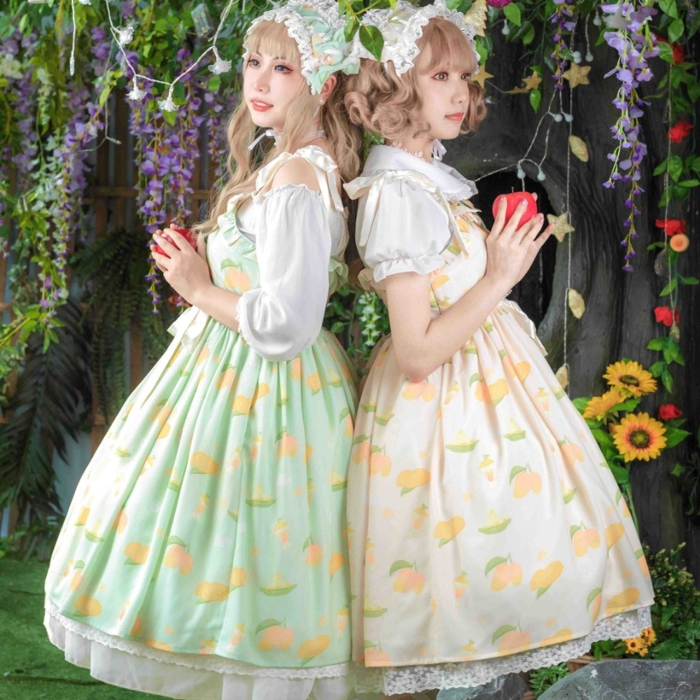 Đầm Lolita Hai Dây Vải Cotton Họa Tiết Xoài Dễ Thương Cho Nữ váy babydoll