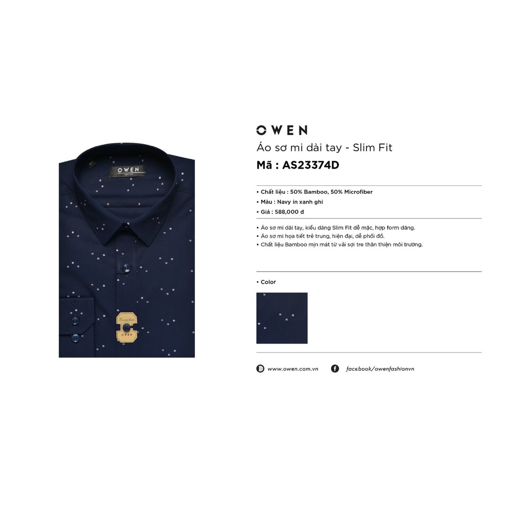 Áo Sơ Mi Nam Dài Tay Owen AS23374D Somi Công Sở Cao Cấp Màu Xanh Navy Chấm Bi Dáng Ôm Không Túi Chất Sợi Tre | BigBuy360 - bigbuy360.vn
