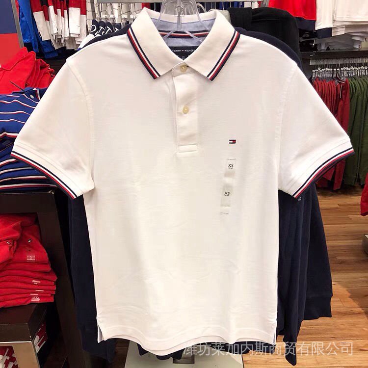 Áo Thun POLO Cotton Ngắn Tay Màu Trơn In Chữ Tommy hilfiger