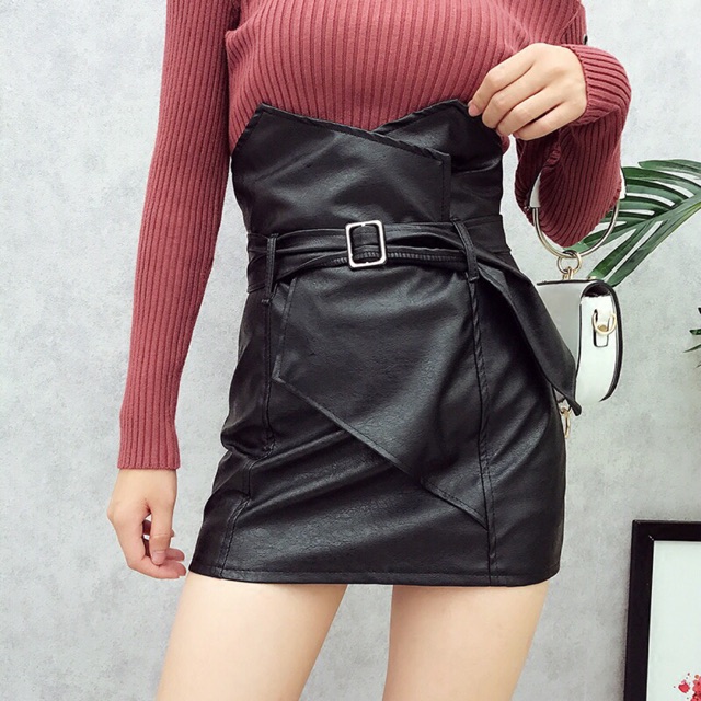 Chân váy da kèm đai quảng châu ( kèm ảnh thật )