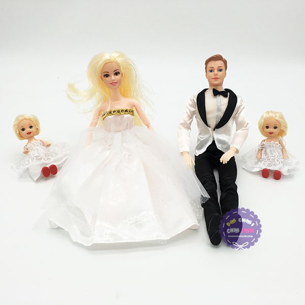 Hộp đồ chơi búp bê gia đình cô dâu và chú rể có khớp
