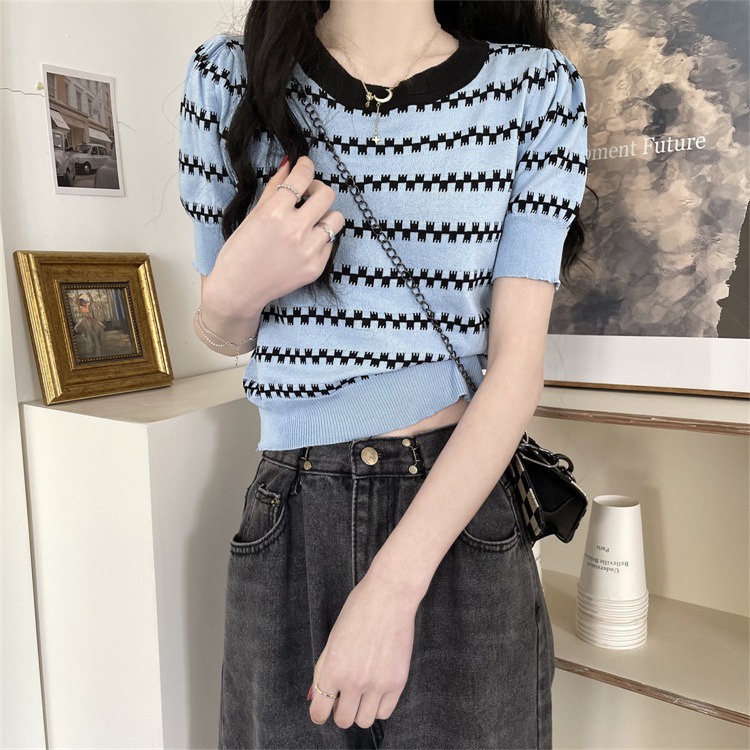 Áo thun ZHELIHANGFEI tay ngắn dệt kim thời trang cho nữ