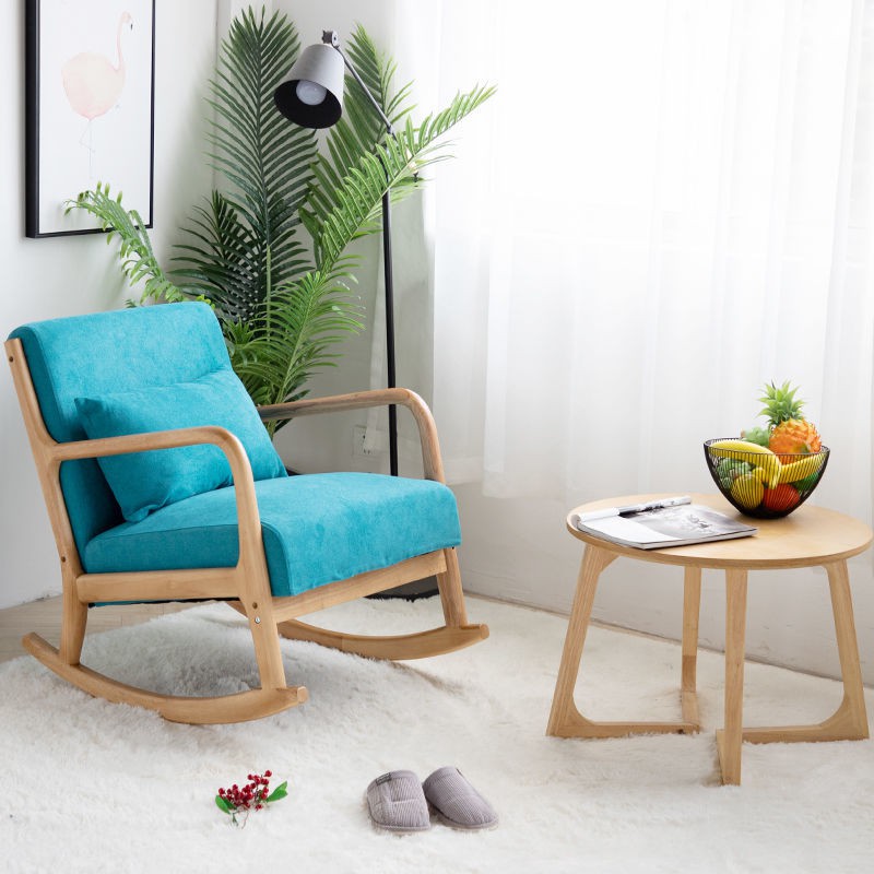 Ghế bập bênh bằng gỗ nguyên khối Bắc Âu lười sofa đơn thư giãn tựa nhà ngủ ban công dễ dàng