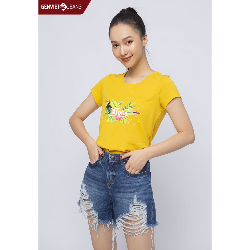 XQ428J1251 - Quần Short GENVIET Jeans Nữ Rách Tua