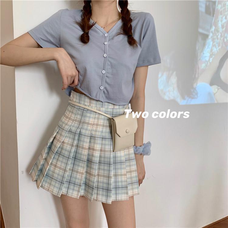 Chân váy chữ A eo cao xếp ly màu xanh dương hợp thời trang | BigBuy360 - bigbuy360.vn
