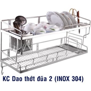 Kệ úp chén bát đa năng 2 tầng  có ống đũa inox 304 cao cấp