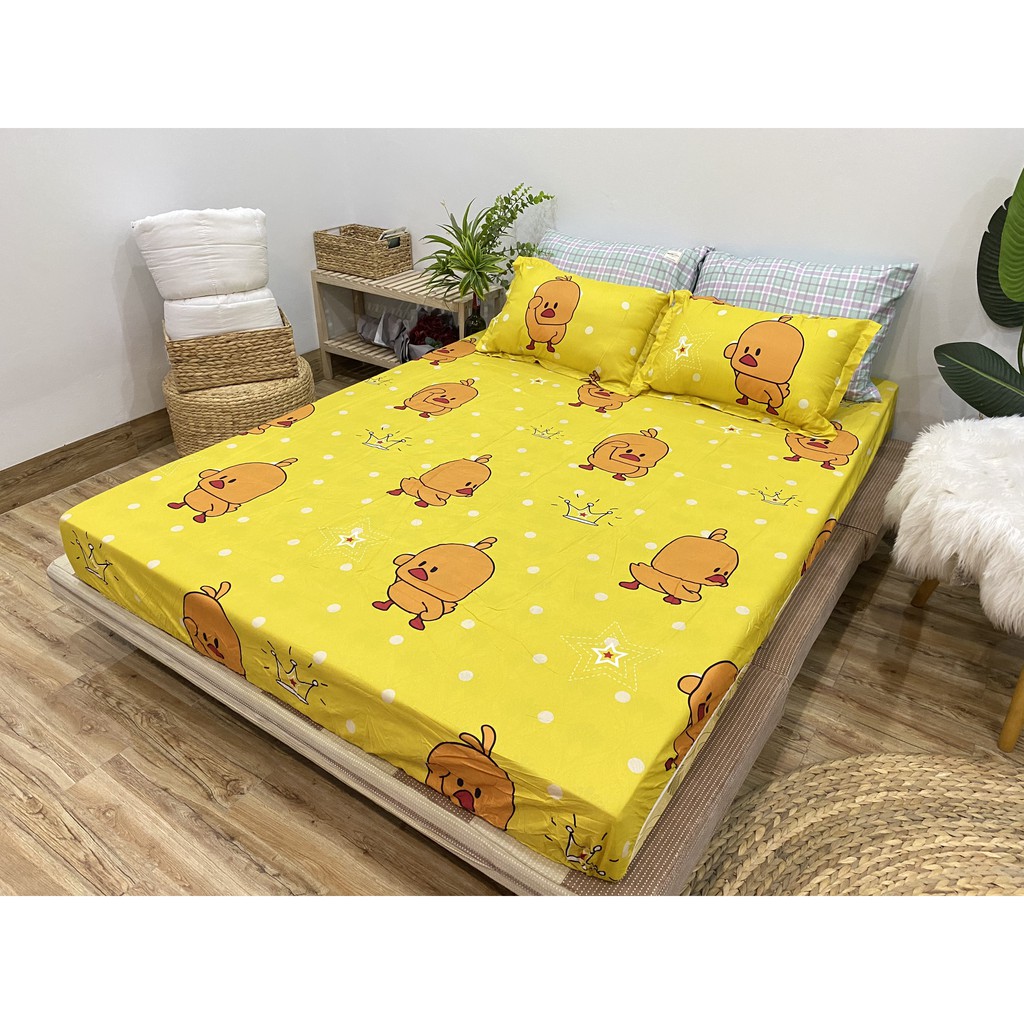 Bộ Ga Gối 1 Ga 2 Vỏ Gối Nằm Cotton Poly 1m4x2m,1m6x2m-set 3 món,mẫu gà vương miện