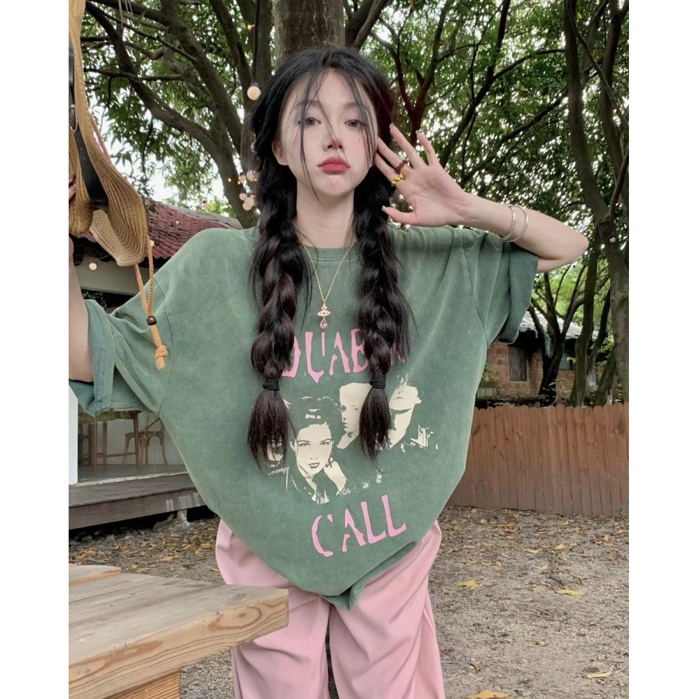 Áo Thun Dáng Rộng Ngắn Tay In Hình Phong Cách Retro Cá Tính 53741