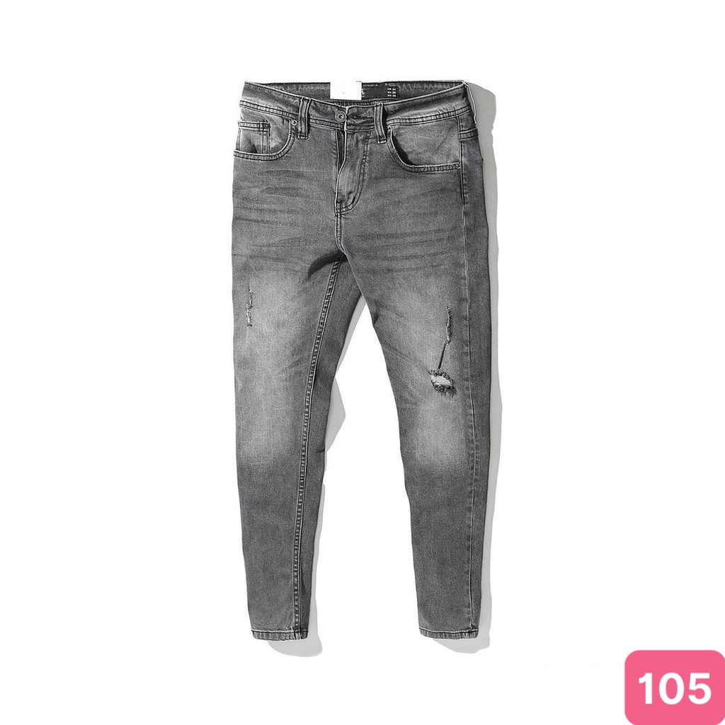 Quần jean nam màu xám rách gối chất bò cao cấp co dãn 4 chiều cực đẹp, quần rin nam QDJ0105 sơn Nhiều mẫu mới