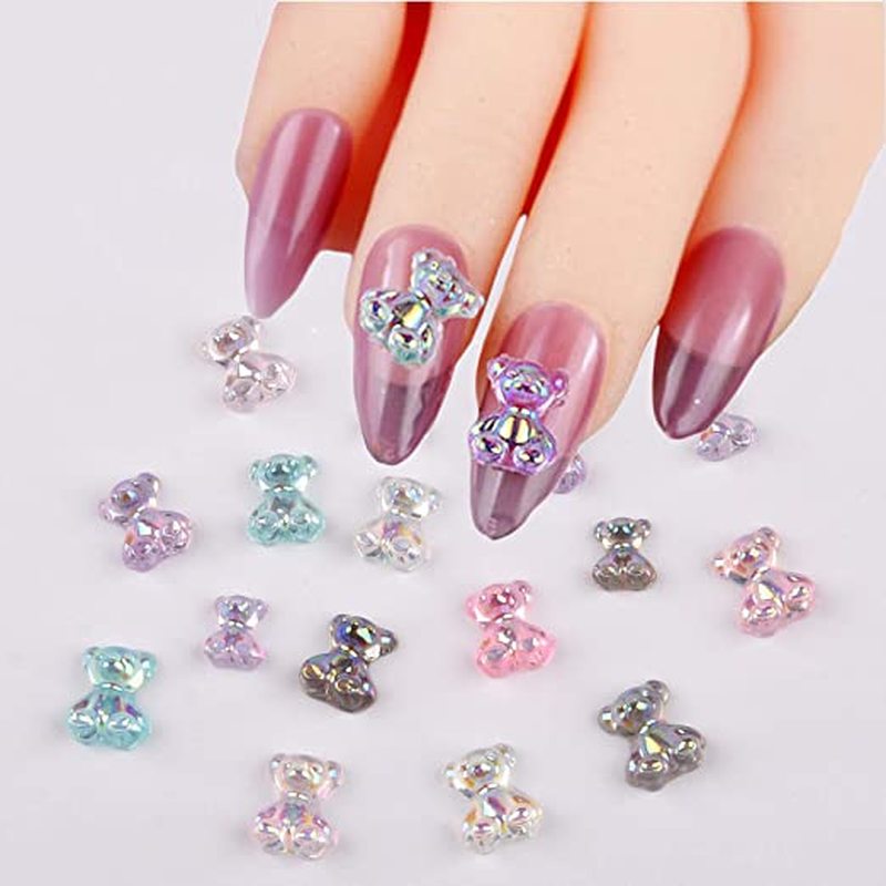 [Hàng mới về] Set 6 hạt phụ kiện dán trang trí móng tay hình gấu 3D dễ thương DIY