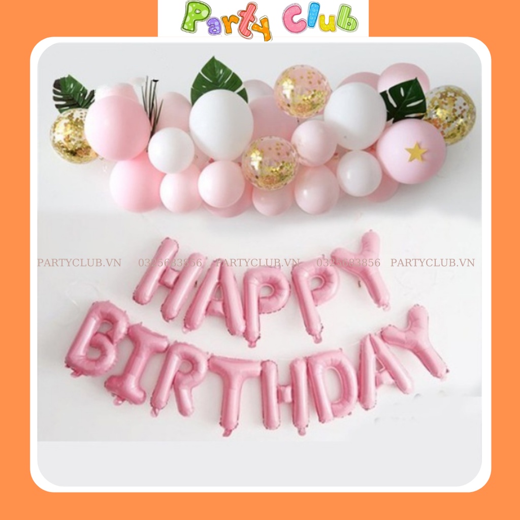 set bóng trang trí sinh nhật màu hồng cho bé