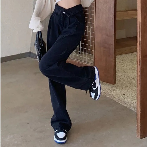 Quần Jeans Nữ Lưng Cao Ống Rộng Thời Trang Hàn Quốc