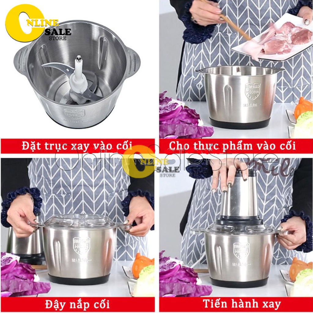 Máy Xay Thịt Đa Năng Cối INOX 304 2L Công Suất 250W, 4 Lưỡi, Cối xay thực phẩm