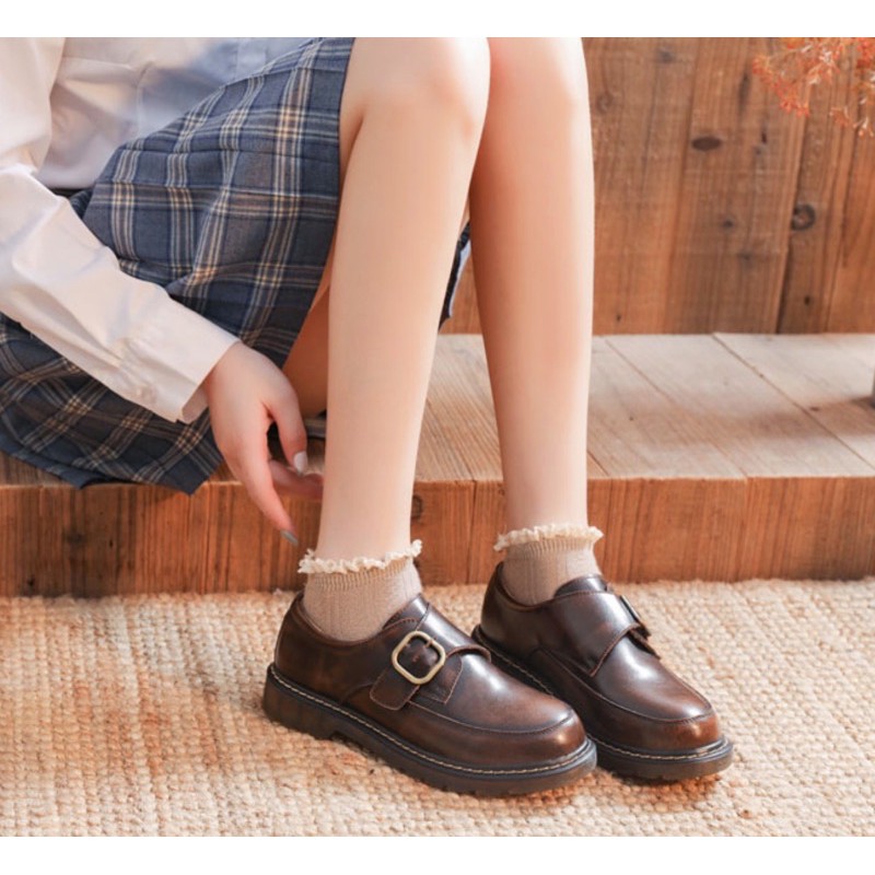 Giày Harajuku phong cách nước Anh oxford vintage cao cấp retro cô gái Nhật Bản Lenvintage văn học martin ulzzang