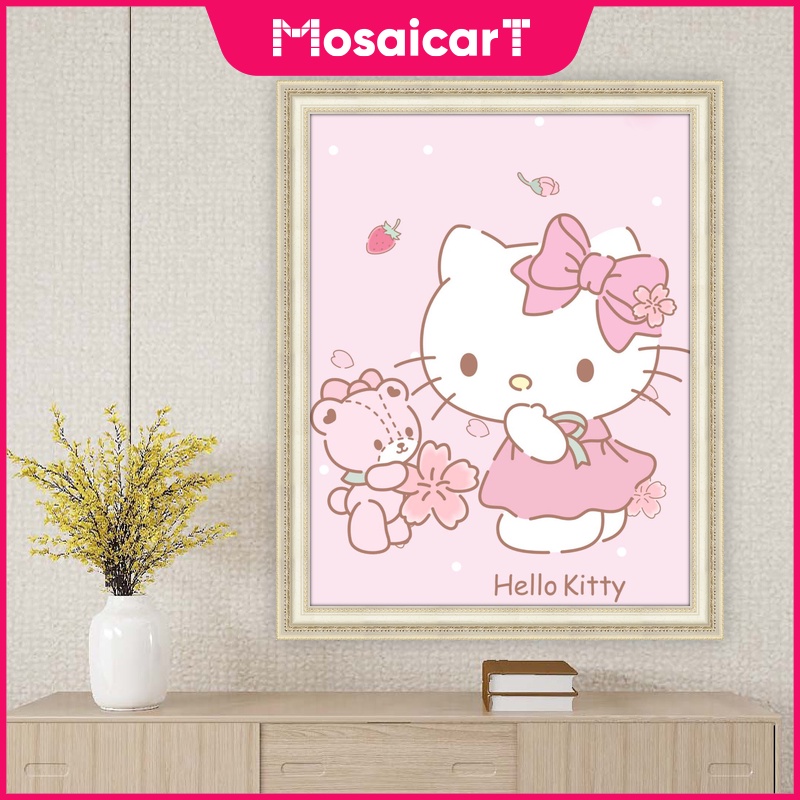 Bộ Tranh Đính Đá 5D Tự Làm Hình Hello Kitty Dễ Thương Kích Thước 30x40cm / 40x50cm