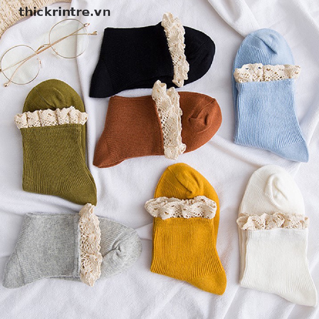 Vớ Cotton Phối Ren Nhún Bèo Màu Trắng Trơn Phong Cách Mary Jane Nhật Bản Dễ Thương Thời Trang Cho Nữ