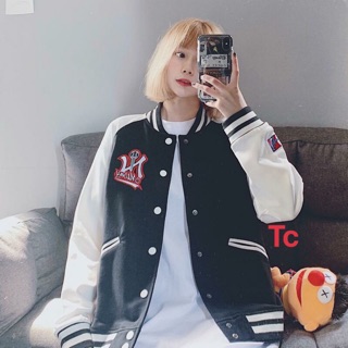 Áo khoác bomber thể thao bóng chày NY phối tay