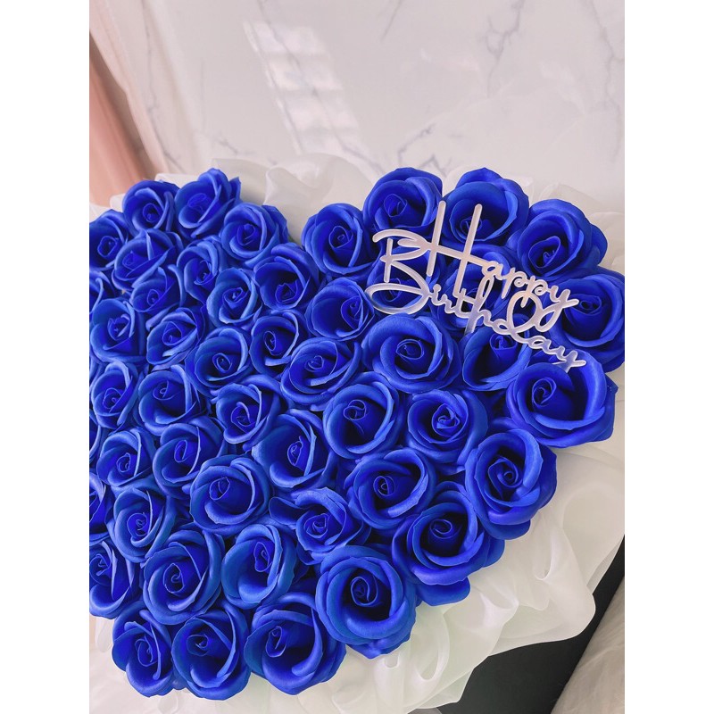 Quà sinh nhật -  Bó hoa tim 50 bông sáp màu xanh coban
