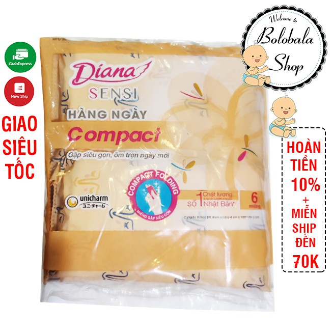 Băng vệ sinh Diana Hàng Ngày Sensi COMPACT - Gói 6 miếng/ 20 miếng hàng khuyến mãi