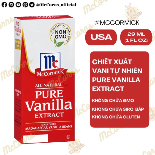 Chiết Xuất Vani Tự Nhiên Nguyên Chất McCormick Pure Vanilla Extract, Chai 29 mL (1 Fl. Oz.)